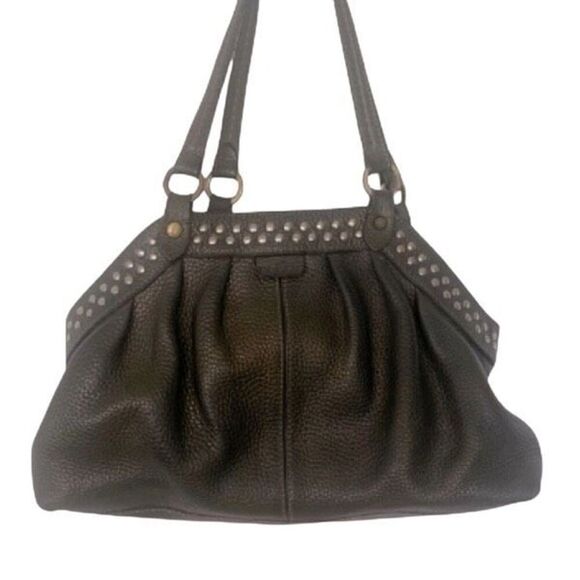 Hogan Brown Pebbled Leather Studded Hobo – Italian Luxury Shoulder Bag - Picture 1 of 8